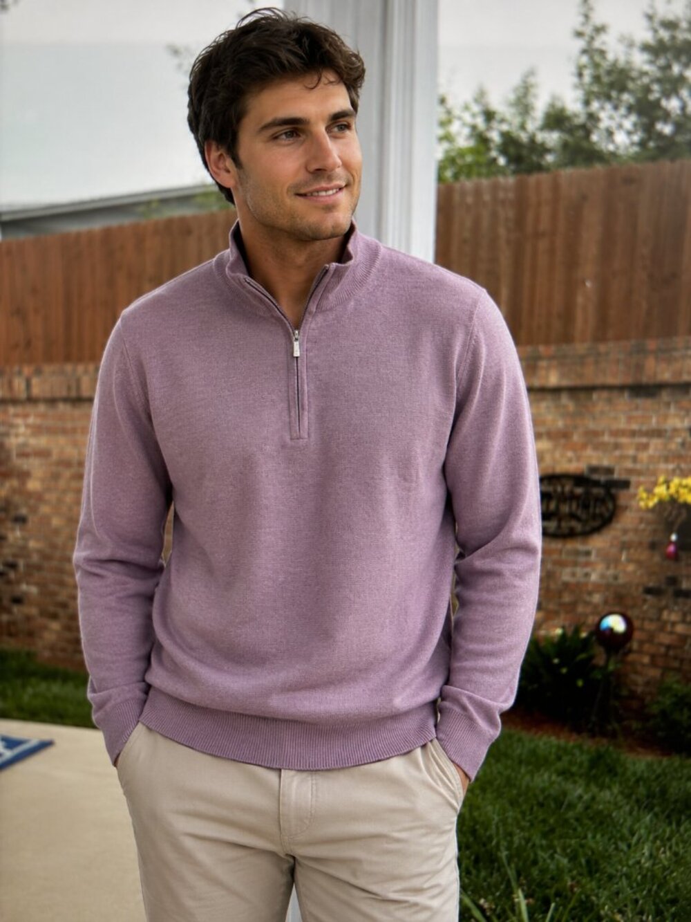 Ari8to 100% Marino Wool Light Purple New With Tags Size XL Classic Quarter Zip